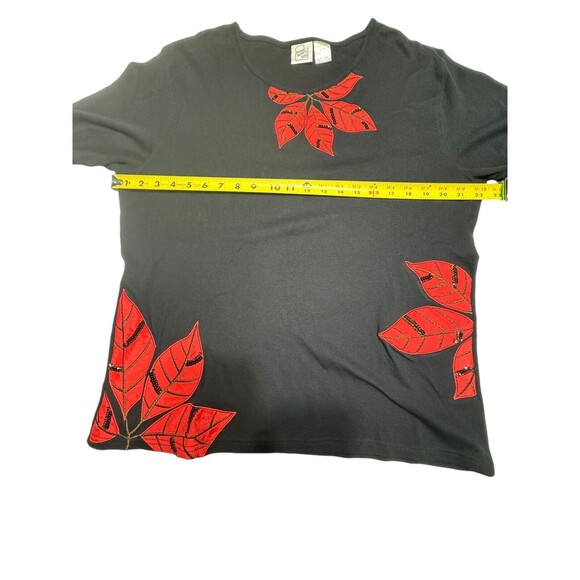 Vintage Peanut Butter & Jelly Black Sweater‎ Red Poinsettia Sequin Women’s XL - Picture 8 of 11